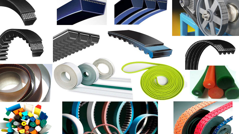 power transmission belts such as timing belts, v belts, wedge belts, conveyors, flat belts, pulleys